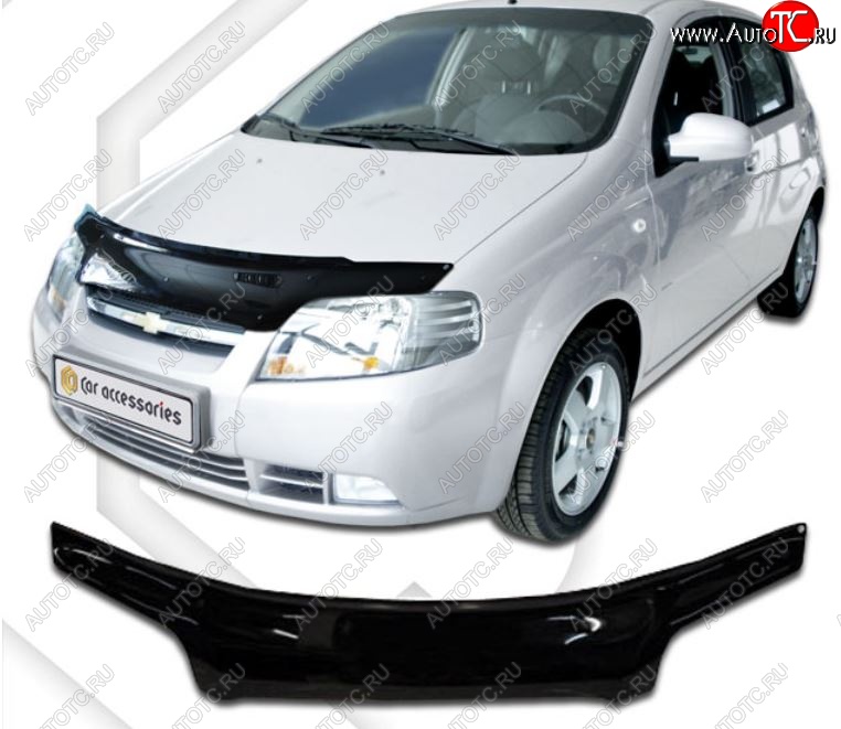2 159 р. Дефлектор капота CA Plastic (черный) Chevrolet Aveo T200 хэтчбек 5 дв (2002-2008) (Classic черный, Без надписи)  с доставкой в г. Воронеж