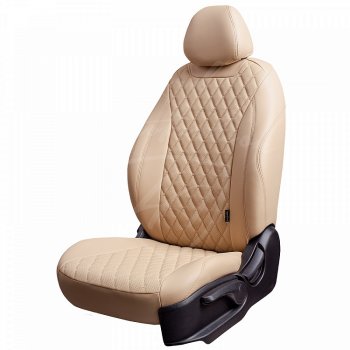 Чехлы для сидений Lord Autofashion Байрон (экокожа, 60/40, 2 Г-образных подголовника) Chevrolet Aveo  T300 (2011-2015) седан, хэтчбек (Бежевый, вставка бежевая, строчка бежевая)