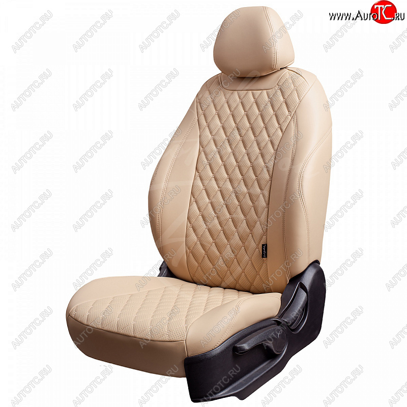14 349 р. Чехлы для сидений Lord Autofashion Байрон (экокожа, 60/40, 2 Г-образных подголовника)  Chevrolet Aveo  T300 (2011-2015) седан, хэтчбек (Бежевый, вставка бежевая, строчка бежевая)  с доставкой в г. Воронеж