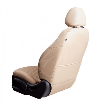 14 349 р. Чехлы для сидений Lord Autofashion Байрон (экокожа, 60/40, 2 Г-образных подголовника)  Chevrolet Aveo  T300 (2011-2015) седан, хэтчбек (Бежевый, вставка бежевая, строчка бежевая)  с доставкой в г. Воронеж. Увеличить фотографию 2