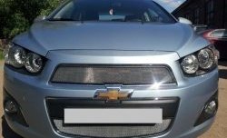 1 539 р. Нижняя сетка на бампер Russtal (хром) Chevrolet Aveo T300 седан (2011-2015)  с доставкой в г. Воронеж. Увеличить фотографию 2