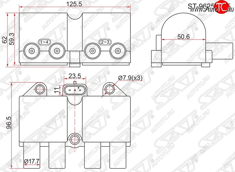 1 299 р. Катушка зажигания SAT  Chevrolet Aveo  T250 (2006-2011), Chevrolet Captiva (2006-2016), Chevrolet Cruze ( J300,  J305,  J308) (2009-2015), Chevrolet Lacetti  универсал (2002-2013), Chevrolet Lanos ( T100,  T150,  седан) (1997-2017), Daewoo Matiz  M150 (2000-2016), Daewoo Sense  Т100 (1997-2008), ЗАЗ Chance ( хэтчбэк,  седан) (2009-2017), ЗАЗ Sens ( седан,  хэтчбэк) (2007-2017)  с доставкой в г. Воронеж