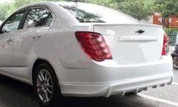 4 199 р. Накладка на задний бампер CT Chevrolet Aveo T300 седан (2011-2015) (Неокрашенная)  с доставкой в г. Воронеж. Увеличить фотографию 2