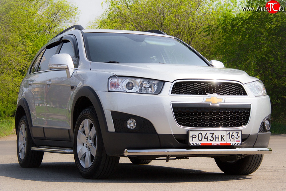 3 289 р. Одинарная защита переднего бампера диаметром 63 мм Petroil Tuning Chevrolet Captiva 1-ый рестайлинг (2011-2013) (Нержавейка)  с доставкой в г. Воронеж