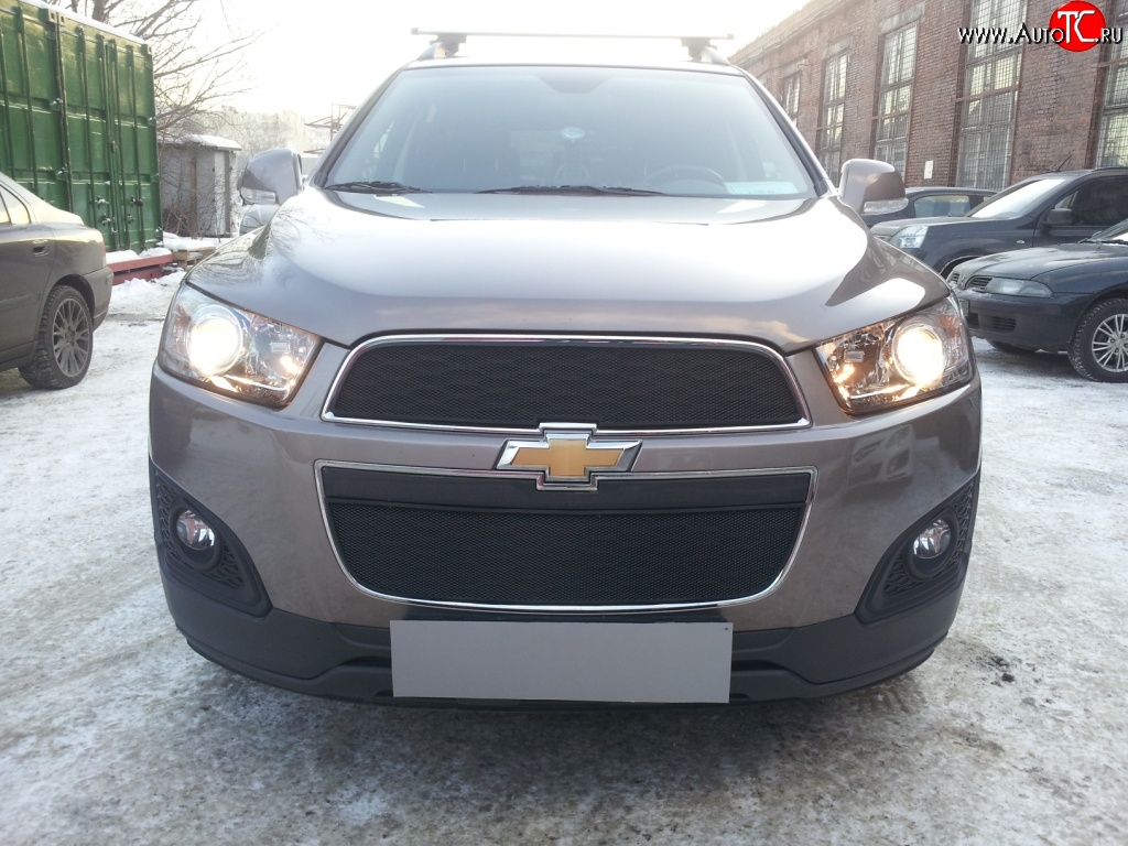 3 189 р. Сетка на бампер Russtal (черная) Chevrolet Captiva 2-ой рестайлинг (2013-2016)  с доставкой в г. Воронеж