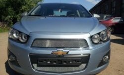 3 199 р. Сетка на бампер Russtal (хром) Chevrolet Captiva 2-ой рестайлинг (2013-2016)  с доставкой в г. Воронеж. Увеличить фотографию 3