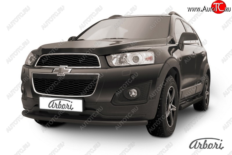 6 389 р. Защита переднего бампера Arbori (радиусная, черная, 1 труба d57 mm). Chevrolet Captiva 2-ой рестайлинг (2013-2016)  с доставкой в г. Воронеж