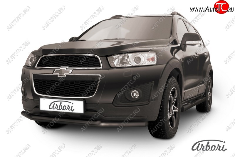 7 559 р. Защита переднего бампера Arbori (черная, 2 трубы d57 и 42 mm). Chevrolet Captiva 2-ой рестайлинг (2013-2016)  с доставкой в г. Воронеж