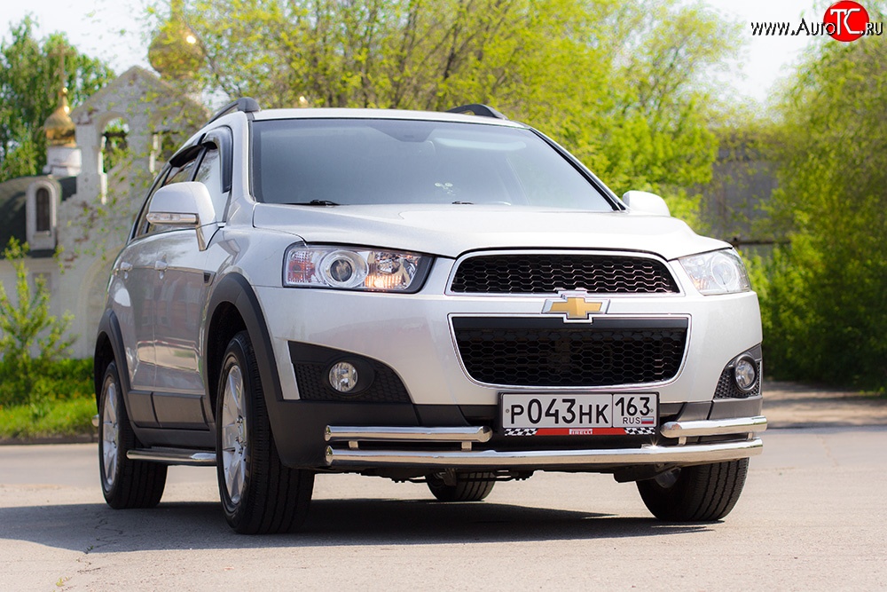 3 879 р. Двойная защита переднего бампера из труб диаметром 63 и 51 мм Petroil Tuning Chevrolet Captiva 1-ый рестайлинг (2011-2013) (Нержавейка)  с доставкой в г. Воронеж