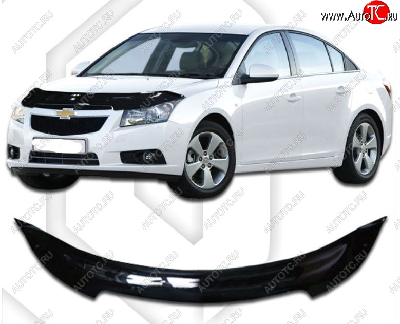 2 079 р. Дефлектор капота CA-Plastic  Chevrolet Cruze  J305 (2009-2012) хэтчбек дорестайлинг (Classic черный, Без надписи)  с доставкой в г. Воронеж