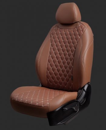 Чехлы для сидений Lord Autofashion Байрон (экокожа, спинка 60/40, 2 П- и 1 Г-образных подголовника) Chevrolet Cruze ( J300,  J305,  J308) (2009-2015) седан дорестайлинг, хэтчбек дорестайлинг, седан рестайлинг, универсал рестайлинг, хэтчбек рестайлинг (Тёмно-коричневый, вставка тёмно-коричневая, строчка бежевая)