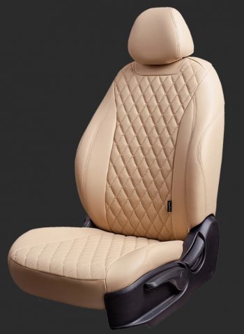 14 999 р. Чехлы для сидений Lord Autofashion Байрон (экокожа, спинка 60/40, 2 П- и 1 Г-образных подголовника) Chevrolet Cruze J308 универсал рестайлинг (2012-2015) (Бежевый, вставка бежевая, строчка бежевая)  с доставкой в г. Воронеж. Увеличить фотографию 2