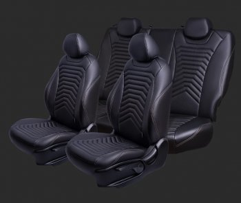 Чехлы для сидений Lord Autofashion Байрон ПРЕЗИДЕНТ (экокожа, спинка 60/40, 2 П- и 1 Г-образных подголовника Chevrolet Cruze ( J300,  J305,  J308) (2009-2015) седан дорестайлинг, хэтчбек дорестайлинг, седан рестайлинг, универсал рестайлинг, хэтчбек рестайлинг (Черный, вставка черная, строчка бежевая)