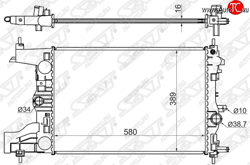 6 649 р. Радиатор двигателя SAT (пластинчатый, 1,4/1,6/1,8, МКПП)  Chevrolet Cruze ( J300,  J305,  J308) (2009-2015), Chevrolet Orlando (2011-2018), Opel Astra  J (2009-2017), Opel Zafira ( С,  C) (2011-2020)  с доставкой в г. Воронеж