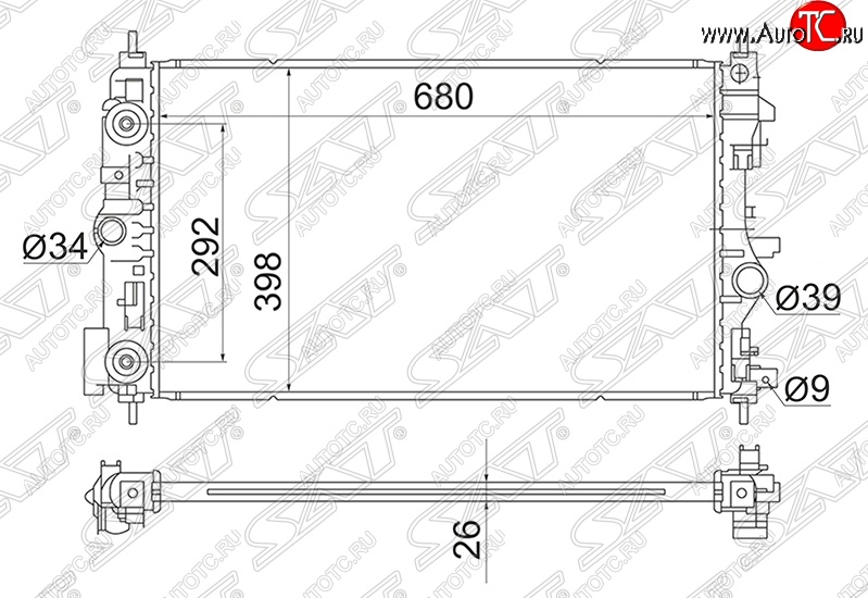 4 949 р. Радиатор двигателя SAT (трубчатый, 1.4T / 1.6T, АКПП)  Chevrolet Cruze ( J300,  J305,  J308) (2009-2015), Opel Astra  J (2009-2017), Opel Zafira ( С,  C) (2011-2020)  с доставкой в г. Воронеж