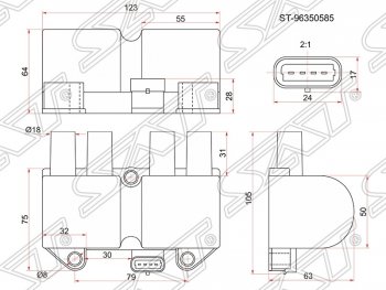 2 299 р. Катушка зажигания SAT  Chevrolet Lanos ( T100,  T150,  седан) (1997-2017), Daewoo Nubira  J100 (1997-2000), Daewoo Sense  Т100 (1997-2008), ЗАЗ Chance ( седан,  хэтчбэк) (2009-2017), ЗАЗ Sens ( седан,  хэтчбэк) (2007-2017)  с доставкой в г. Воронеж. Увеличить фотографию 1