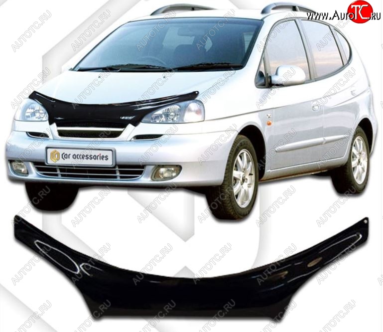 2 199 р. Дефлектор капота CA-Plastiс exclusive  Chevrolet Rezzo (2000-2008) (Classic черный, Без надписи)  с доставкой в г. Воронеж