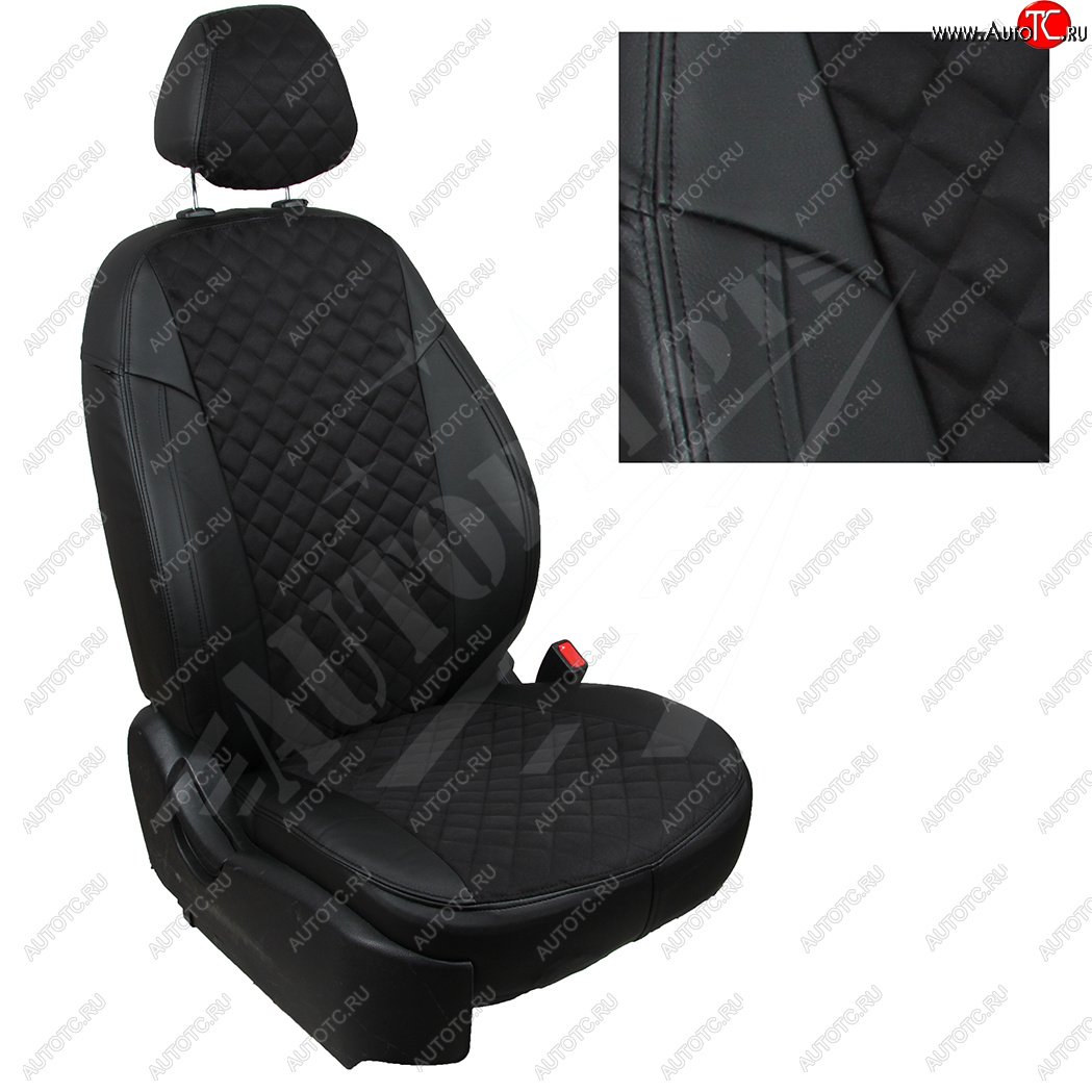 8 749 р. Чехлы сидений AUTOPILOT Алькантара Ромб (задние спинка и сиденье 60/40  Chevrolet Spark  M300 (2010-2022) дорестайлинг, 2-ой рестайлинг (Черный + Черный)  с доставкой в г. Воронеж