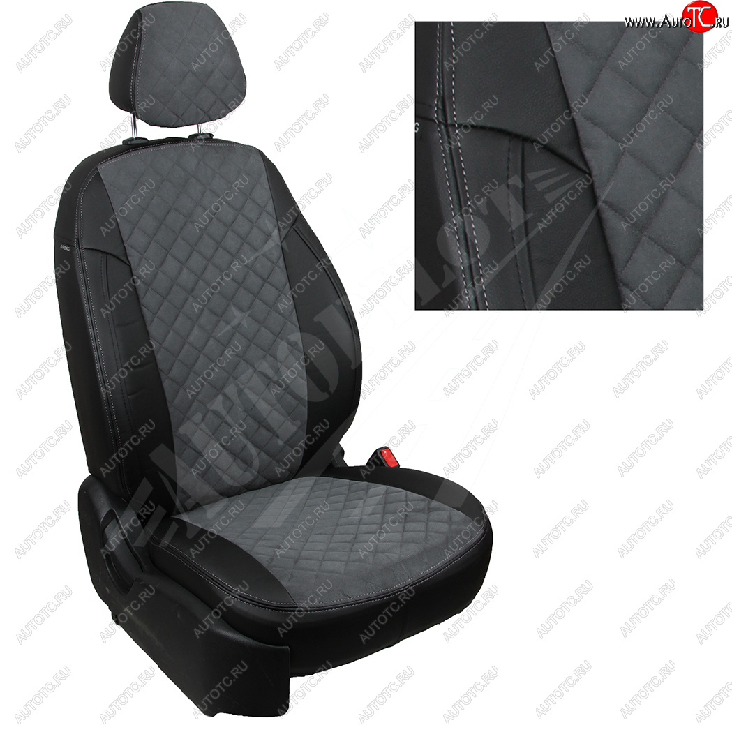 8 749 р. Чехлы сидений AUTOPILOT Алькантара Ромб (задние спинка и сиденье 60/40  Chevrolet Spark  M300 (2010-2022) дорестайлинг, 2-ой рестайлинг (Черный + Серый)  с доставкой в г. Воронеж