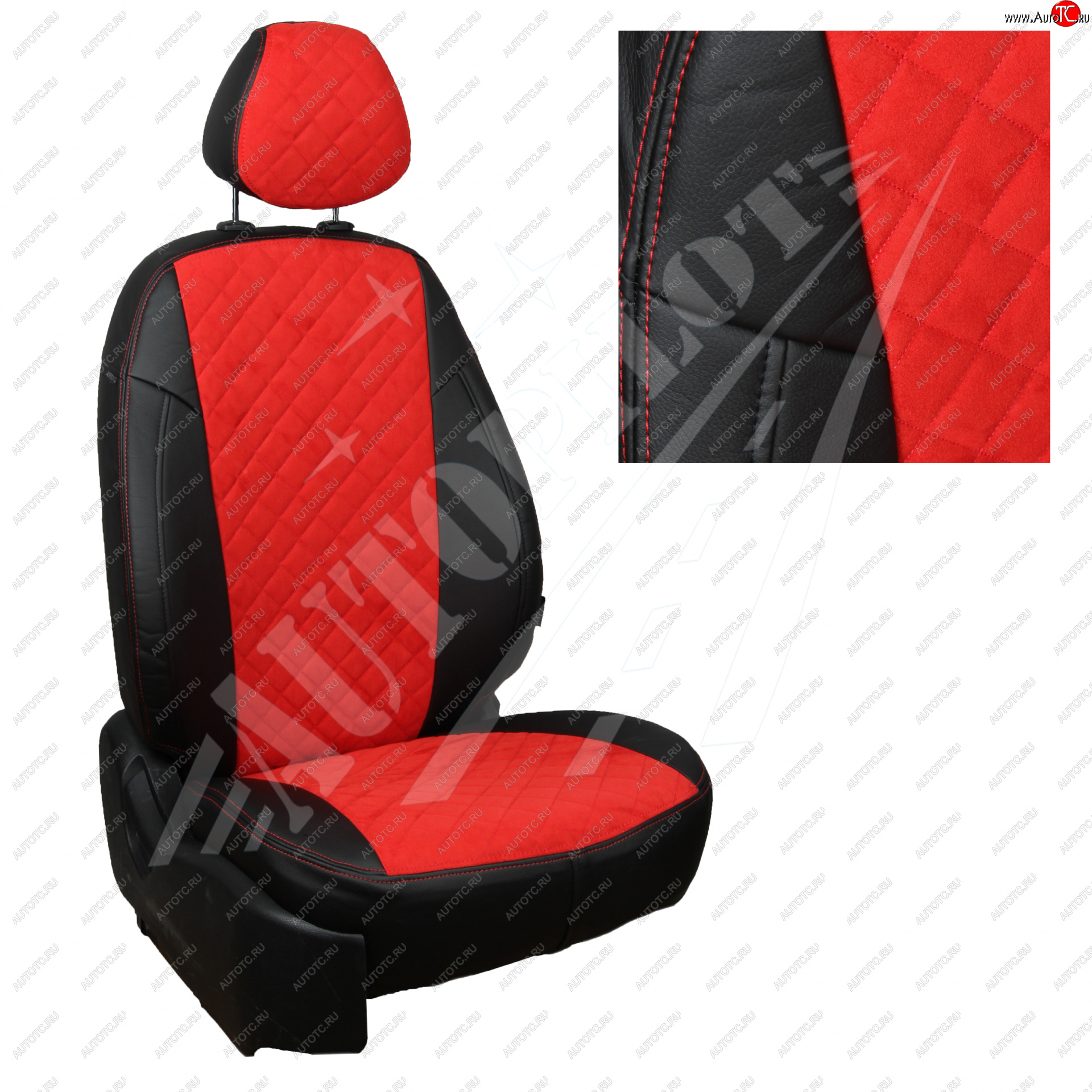 14 449 р. Чехлы сидений AUTOPILOT Алькантара Ромб (задние спинка и сиденье 60/40  Chevrolet Spark  M300 (2010-2022) дорестайлинг, 2-ой рестайлинг (Черный + Красный)  с доставкой в г. Воронеж