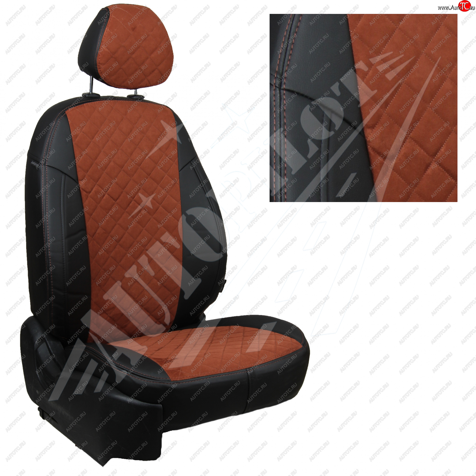 8 749 р. Чехлы сидений AUTOPILOT Алькантара Ромб (задние спинка и сиденье 60/40  Chevrolet Spark  M300 (2010-2022) дорестайлинг, 2-ой рестайлинг (Черный + Коричневый)  с доставкой в г. Воронеж