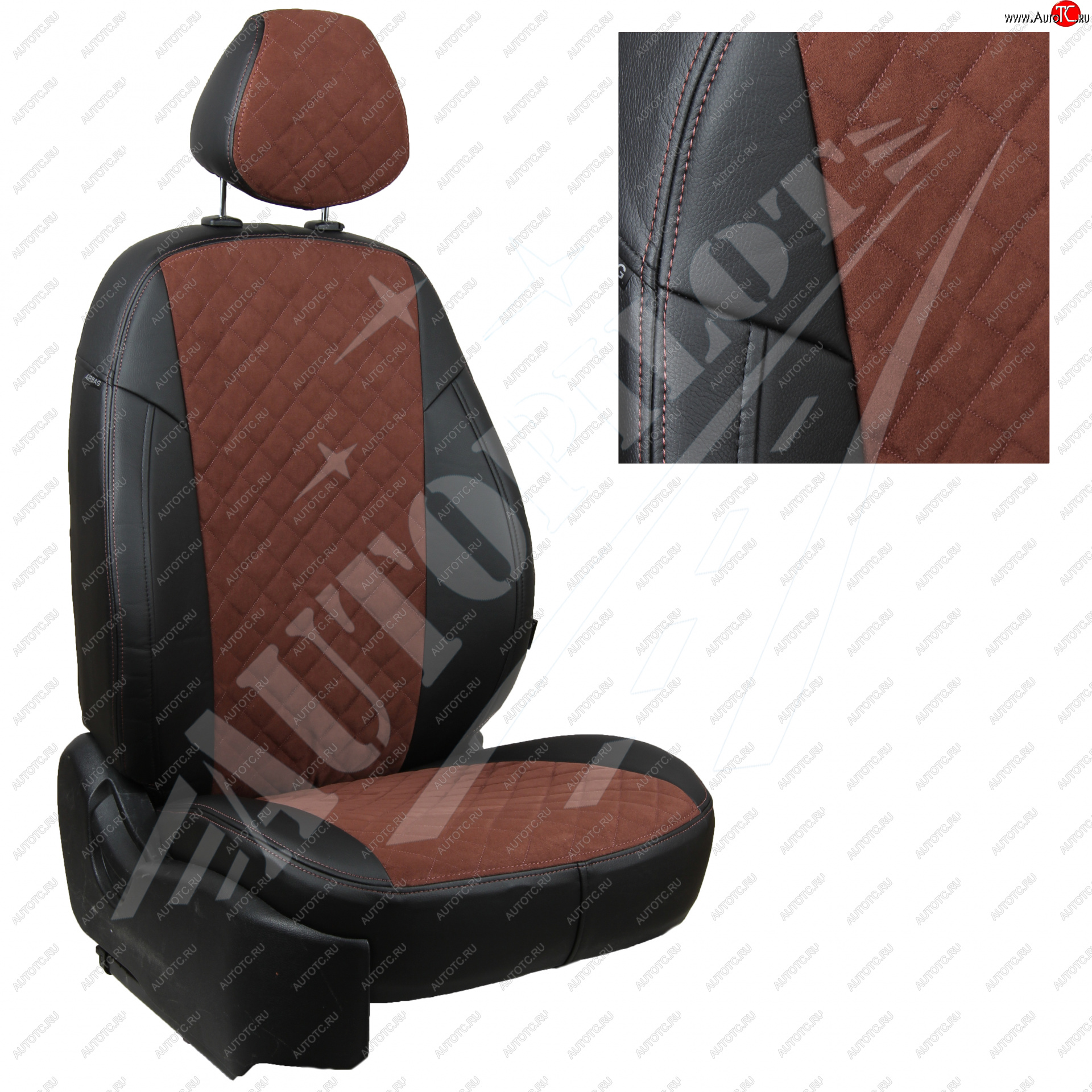 8 749 р. Чехлы сидений AUTOPILOT Алькантара Ромб (задние спинка и сиденье 60/40  Chevrolet Spark  M300 (2010-2022) дорестайлинг, 2-ой рестайлинг (Черный + Шоколад)  с доставкой в г. Воронеж