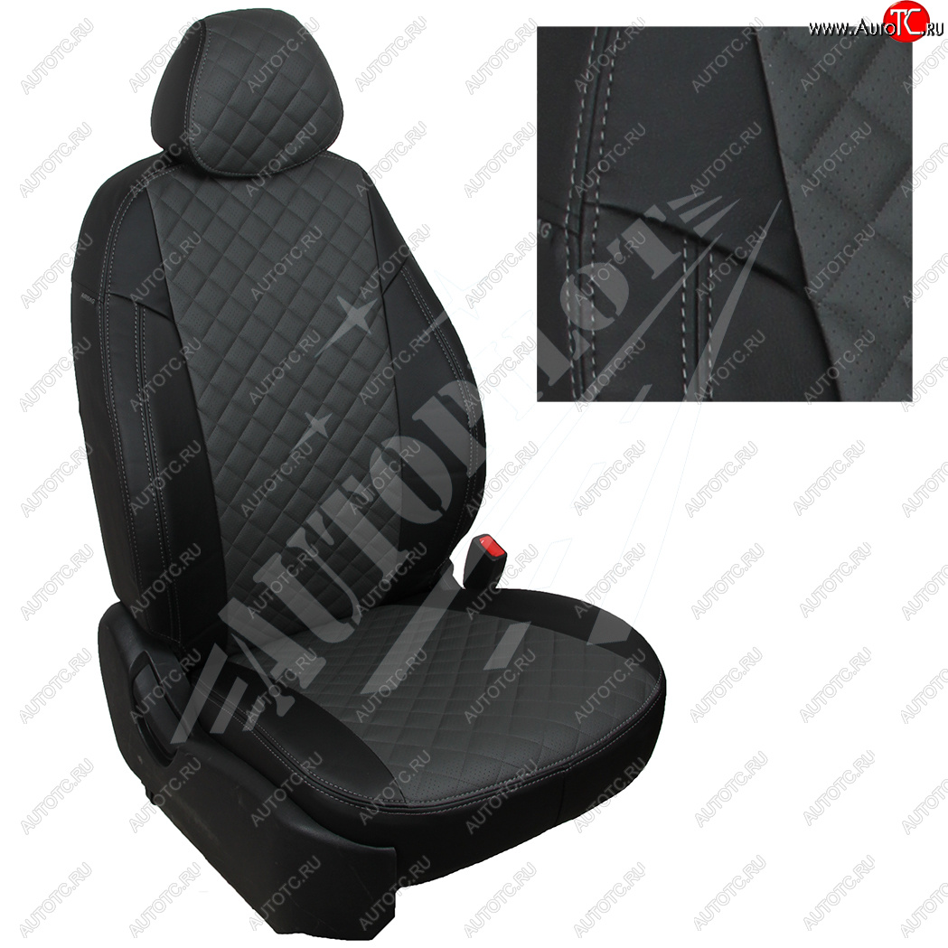 8 749 р. Чехлы сидений AUTOPILOT Экокожа Ромб (задние спинка и сиденье 40/60)  Chevrolet Spark  M300 (2010-2022) дорестайлинг, 2-ой рестайлинг (Черный + Темно серый)  с доставкой в г. Воронеж