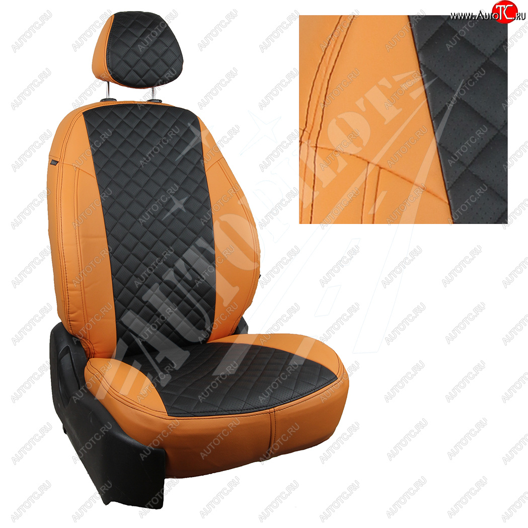 8 749 р. Чехлы сидений AUTOPILOT Экокожа Ромб (задние спинка и сиденье 40/60)  Chevrolet Spark  M300 (2010-2022) дорестайлинг, 2-ой рестайлинг (Оранжевый + Черный)  с доставкой в г. Воронеж