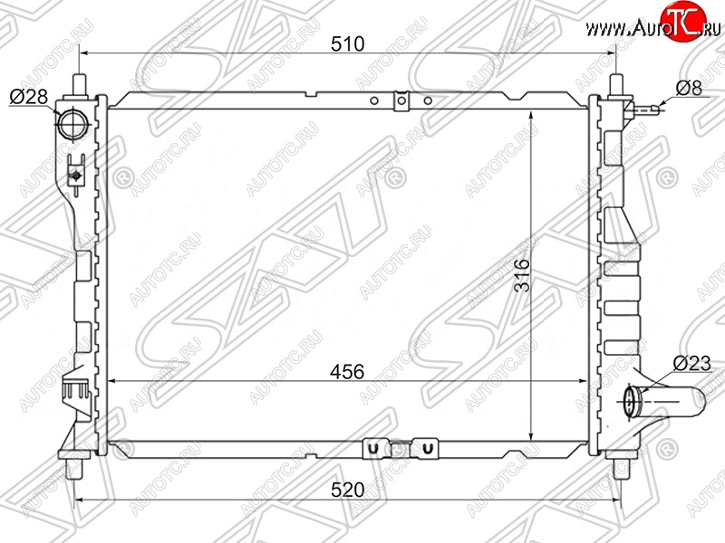 2 579 р. Радиатор двигателя SAT (трубчатый, МКПП/АКПП) Chevrolet Spark M200,250 (2005-2010)  с доставкой в г. Воронеж