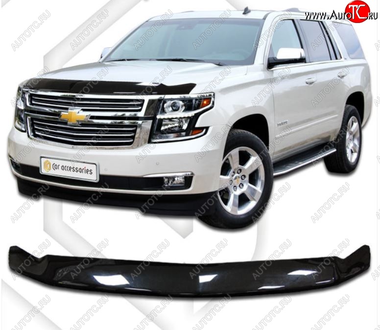 2 599 р. Дефлектор капота CA-Plastic exclusive  Chevrolet Tahoe  K2UC (2014-2021) (Classic черный, Без надписи)  с доставкой в г. Воронеж