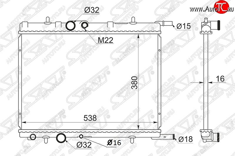 3 999 р. Радиатор двигателя SAT (трубчатый, 1.1/1.4/1.4D/1.6/1.9D/2.0/2.0D, МКПП)  CITROEN Berlingo ( M59,  B9) (2002-2016), CITROEN C4 (2004-2011), CITROEN Xsara ( N0,  N1) (1997-2005), CITROEN Xsara picasso (1999-2012), Peugeot 206 ( хэтчбэк 3 дв.,  хэтчбэк 5 дв.,  универсал,  седан) (1998-2009), Peugeot 307 ( универсал,  хэтчбэк 3 дв.,  хэтчбэк 5 дв.) (2001-2008), Peugeot Partner  M49/M59 (1997-2002)  с доставкой в г. Воронеж