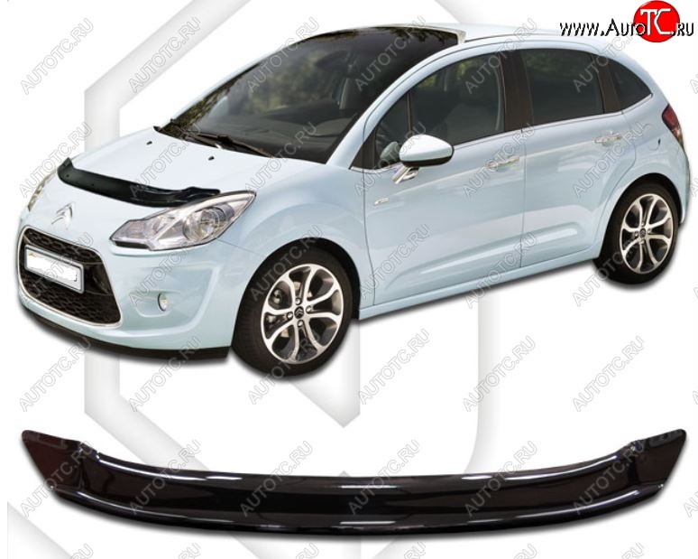 1 899 р. Дефлектор капота CA-Plastiс  CITROEN C3  дорестайлинг (2009-2015) (Classic черный, Без надписи)  с доставкой в г. Воронеж