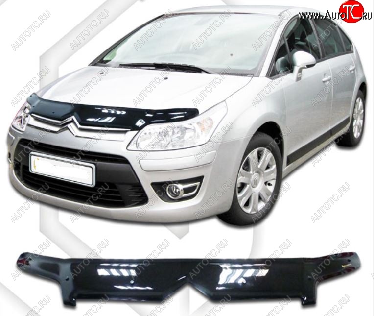 2 159 р. Дефлектор капота CA-Plastic  CITROEN C4 (2004-2008)  дорестайлинг, хэтчбэк 3 дв.,  дорестайлинг, хэтчбэк 5 дв. (Classic черный, Без надписи)  с доставкой в г. Воронеж