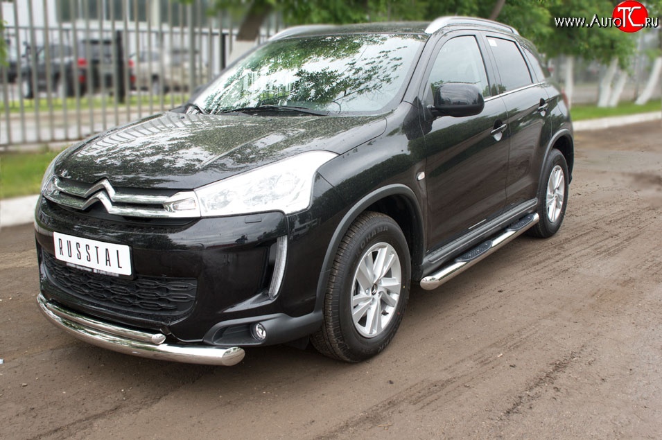 19 549 р. Защита переднего бампера (2 трубыØ76 и 42 мм, нержавейка) SLITKOFF CITROEN C4 aircross (2012-2017)  с доставкой в г. Воронеж