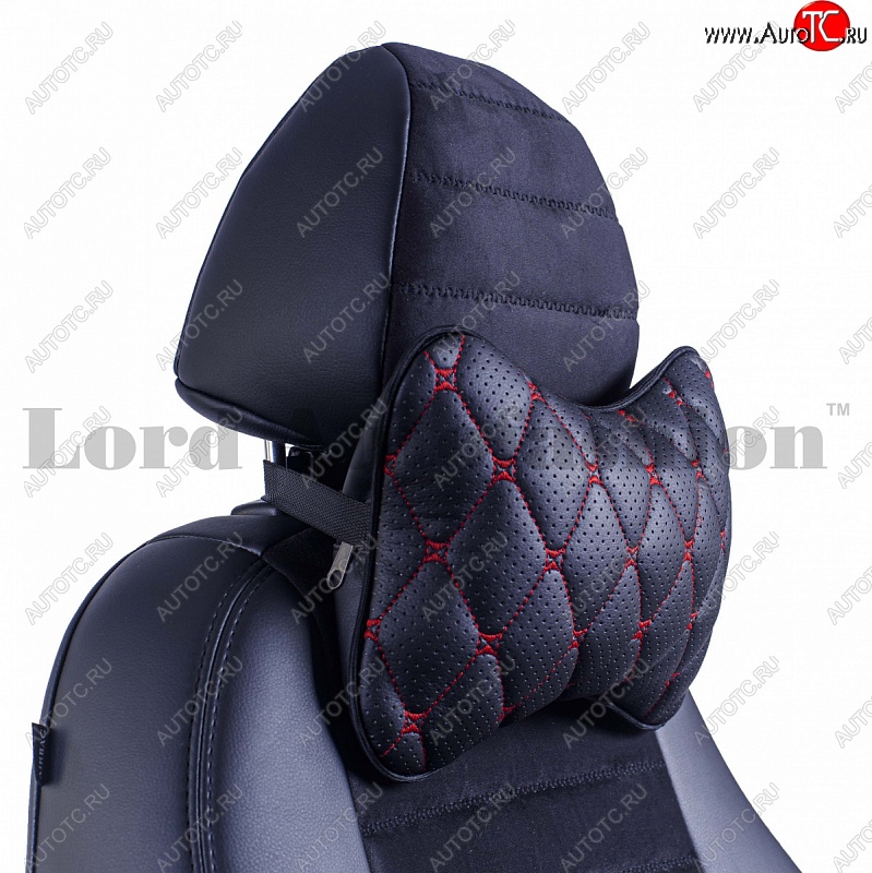 349 р. Подушка-косточка Lord Autofashion Байрон (экокожа, 1 шт.) Volkswagen Beetle A5 (5С1) хэтчбэк 3 дв. дорестайлинг (2011-2016) (Черный, строчка красная)  с доставкой в г. Воронеж