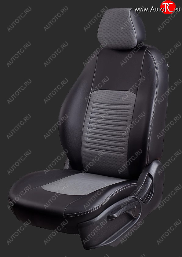 6 799 р. Чехлы для сидений Lord Autofashion Турин (экокожа, сплошная спинка, 2 Г-образных подголовника)  Daewoo Nexia  рестайлинг (2008-2015) (Черный, вставка серая)  с доставкой в г. Воронеж