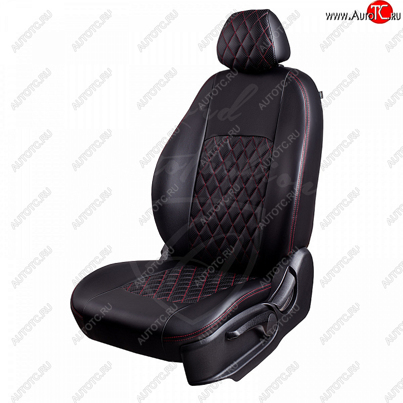 7 199 р. Чехлы для сидений Lord Autofashion Турин Ромб (экокожа)  Daewoo Nexia  рестайлинг (2008-2015) (Черный, вставка черная, строчка красная)  с доставкой в г. Воронеж
