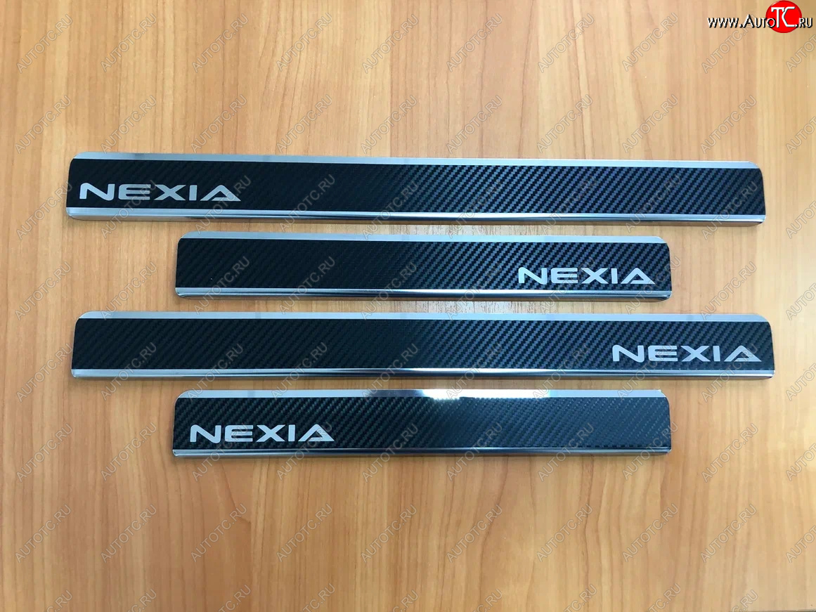 2 489 р. Накладки порожков салона INOX  Daewoo Nexia ( дорестайлинг,  рестайлинг) (1995-2015) (Нержавеющая сталь + карбон)  с доставкой в г. Воронеж