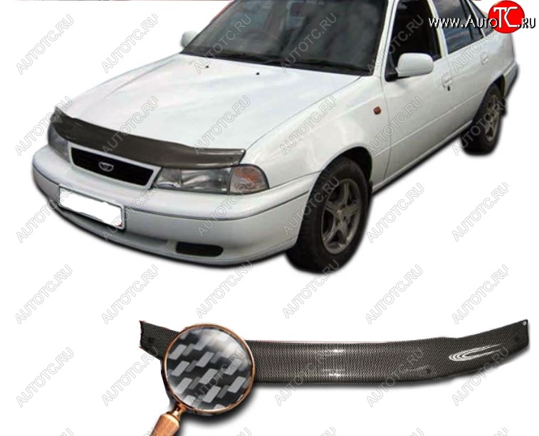 2 299 р. Дефлектор капота CA-Plastiс  Daewoo Nexia  дорестайлинг (1995-2008) (Шелкография карбон-серебро)  с доставкой в г. Воронеж