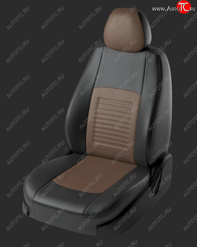 8 999 р. Чехлы для сидений Lord Autofashion Турин (экокожа, сплошная спинка, 2 Г-образных подголовника)  Daewoo Nexia  рестайлинг (2008-2015) (Черный, вставка коричневая)  с доставкой в г. Воронеж