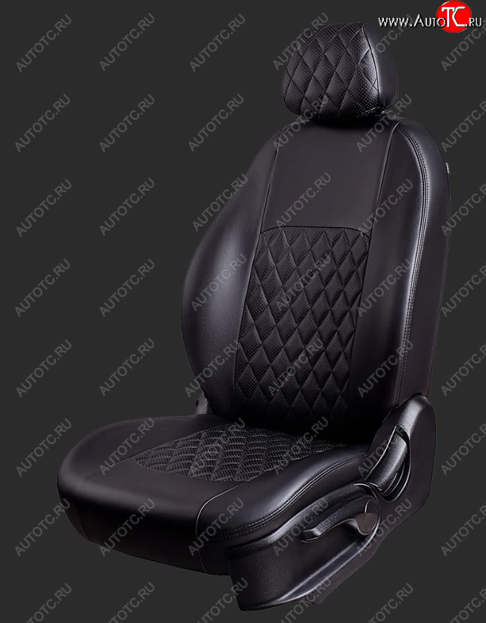 7 199 р. Чехлы для сидений Lord Autofashion Турин Ромб (экокожа, сплошная спинка)  Daewoo Nexia  дорестайлинг (1995-2008) (Черный, вставка черная, строчка черная)  с доставкой в г. Воронеж