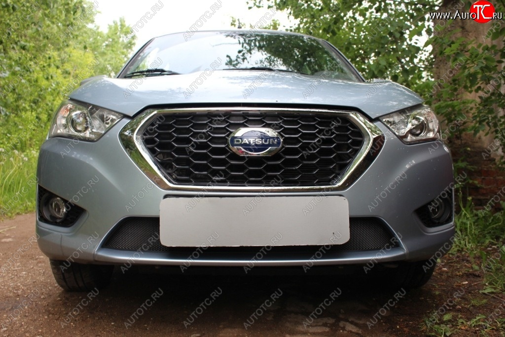 1 469 р. Защитная сетка на бампер Russtal (черная) Datsun mi-DO хэтчбэк (2014-2021)  с доставкой в г. Воронеж