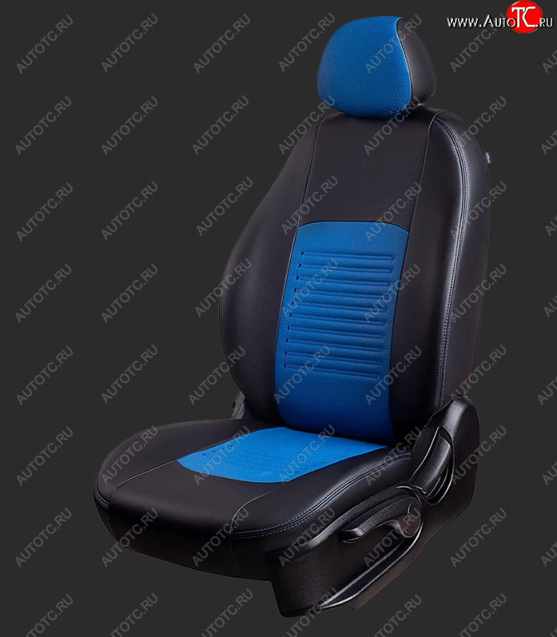 8 999 р. Чехлы для сидений Lord Autofashion Турин (экокожа, спинка и сиденье 60/40, 3 Г-образных подголовника)  Datsun on-DO (2014-2019) седан дорестайлинг (Черный, вставка черная, строчка синяя)  с доставкой в г. Воронеж