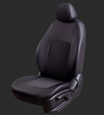 Чехлы для сидений Lord Autofashion Турин (экокожа/жаккард, сплошная спинка, 3 Г-образных подголовника) Datsun on-DO седан дорестайлинг (2014-2019) (Черный, вставка жаккард Чёрный Вега)