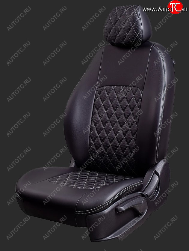 7 199 р. Чехлы для сидений Lord Autofashion Турин Ромб (экокожа, сплошная спинка, 3 Г-образных подголовника)  Datsun on-DO (2014-2019) седан дорестайлинг (Черный, вставка черная, строчка серая)  с доставкой в г. Воронеж
