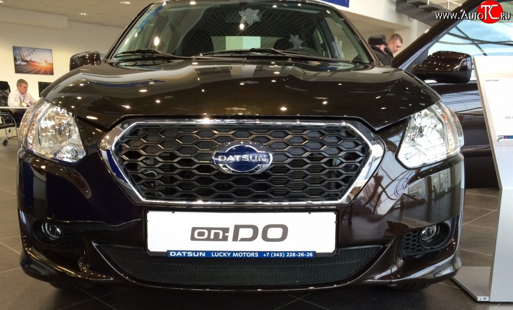 1 469 р. Сетка на бампер Russtal (черная) Datsun on-DO седан дорестайлинг (2014-2019)  с доставкой в г. Воронеж