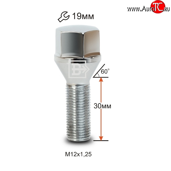 112 р. Колёсный болт длиной 30 мм Вектор M12 1.25 30 под гаечный ключ (пос.место: конус) Subaru Trezia (2010-2016)