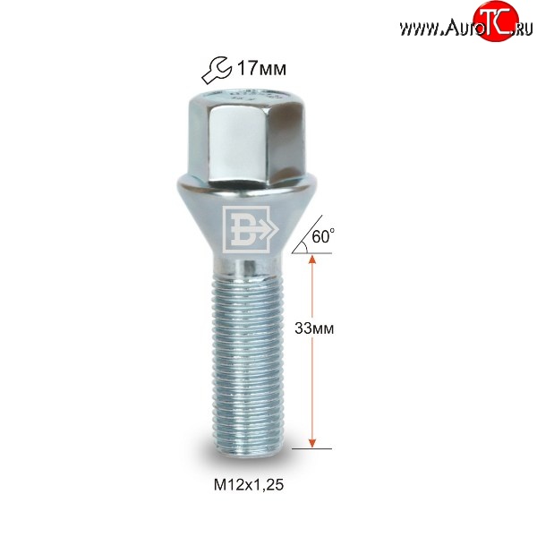 125 р. Колёсный болт длиной 33 мм Вектор M12 1.25 33 под гаечный ключ Nissan Sentra 7 B17 (2014-2017)