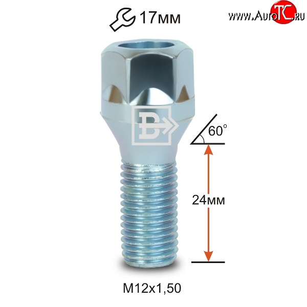 47 р. Колёсный болт длиной 24 мм Вектор M12 1.5 24 под гаечный ключ Toyota SW4 2 (2015-2025)