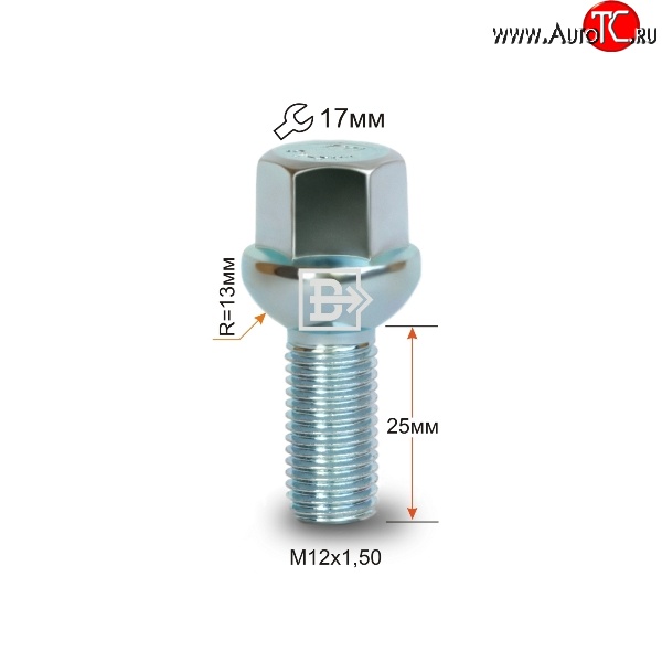 107 р. Колёсный болт длиной 25 мм Вектор M12 1.5 25 под гаечный ключ Toyota Altezza (1998-2005)